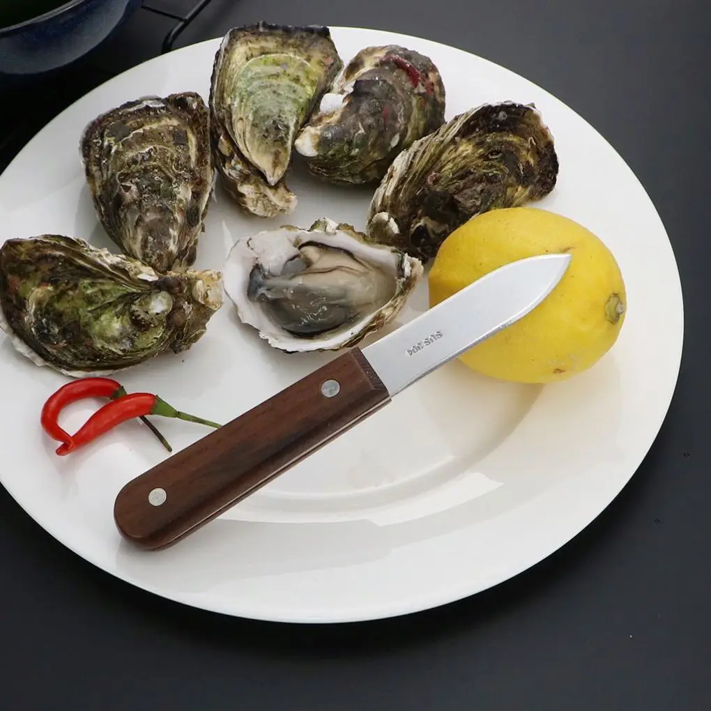 Hot Sale Stainless Steel Oyster Shellfish Shucking Knife Seafood Opener Tools Oyster Knife with Wooden Handle