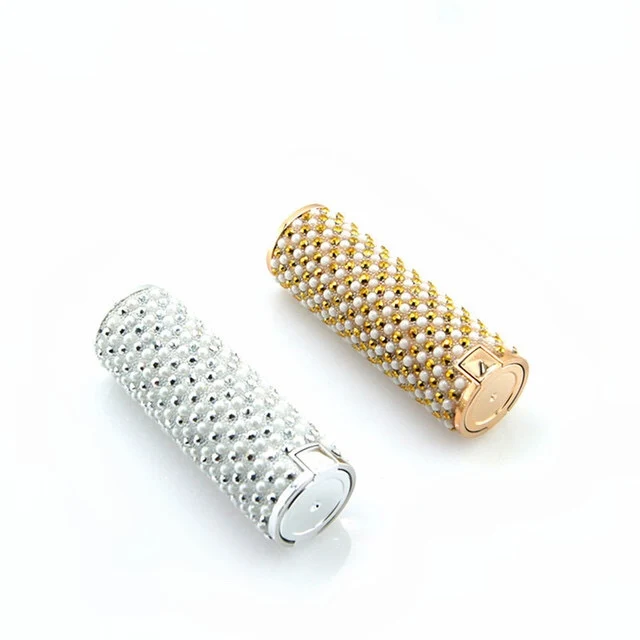 High Grade Gold Diamond White Pearl Lipstick Tube, Silver Diamond White Pearl Lipstick Container