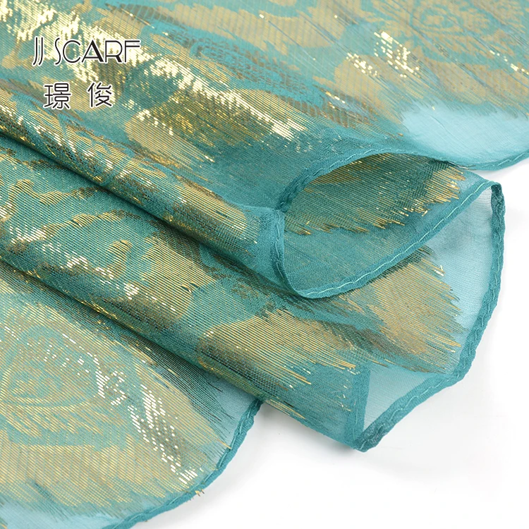 New style soft square silk spun gold floral pakistani women hijab scarf