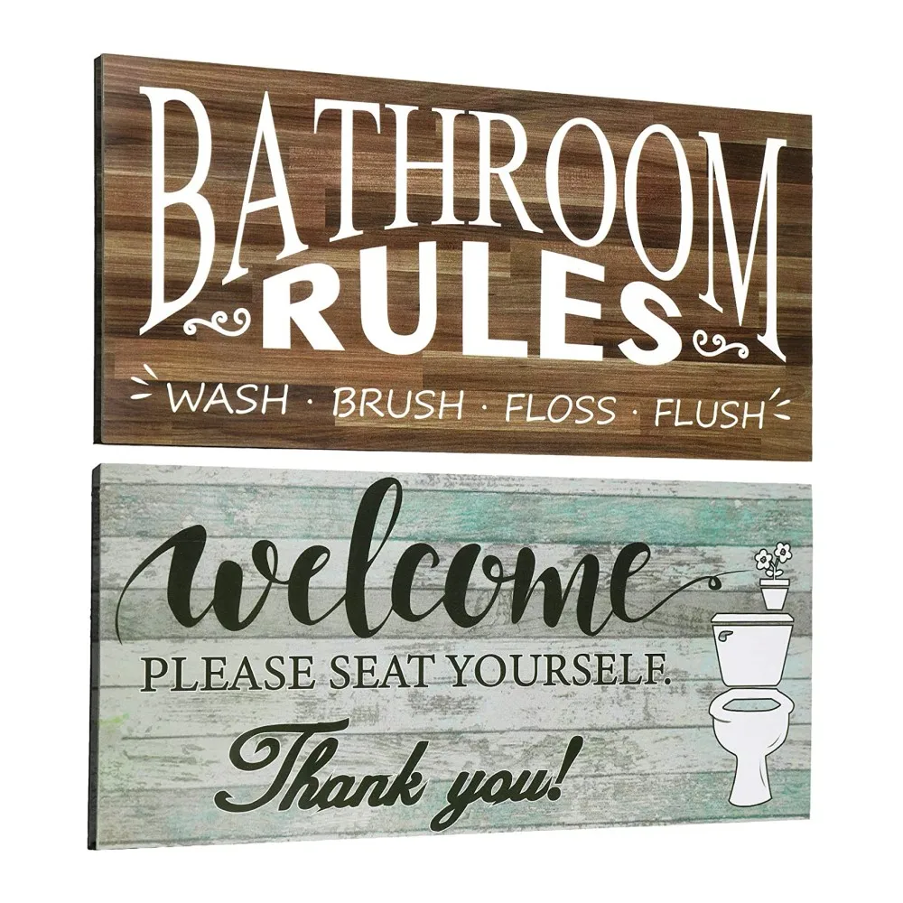 
bathroom wall art decor Funny Vintage Bathroom Wall Sign Bathroom Rules Plaque Sign Wall Hanging Welcome Sign 