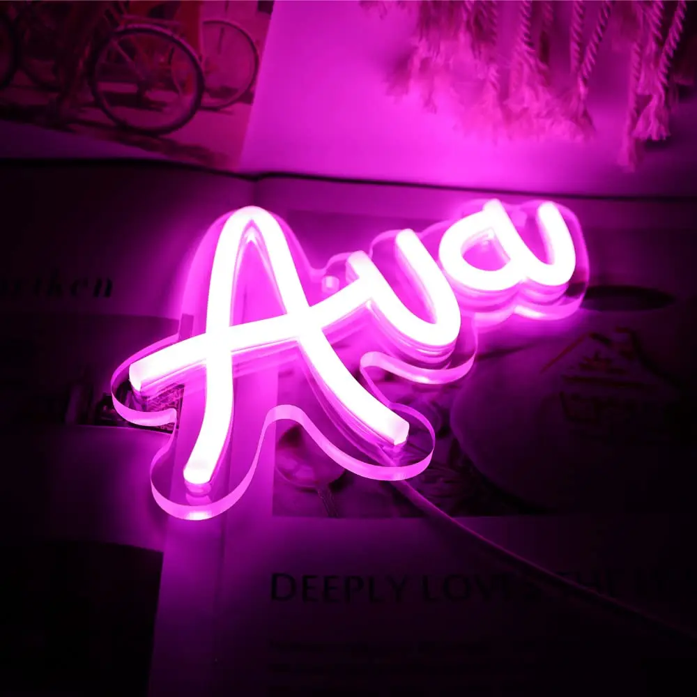Ava Neon Sign Personalized Name Tags for Room Decor Aesthetic,Led Neon Sign for Bedroom,Light up Wall Decor