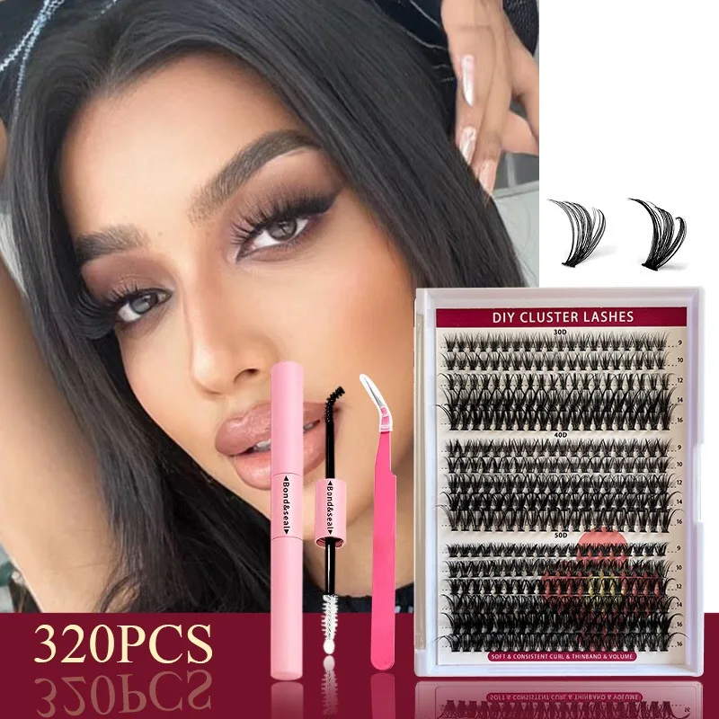 Waterproof glue wholesale natural diy segment lashes C D curl Individual DIY lash extension kit precut segment DIY cluster kit