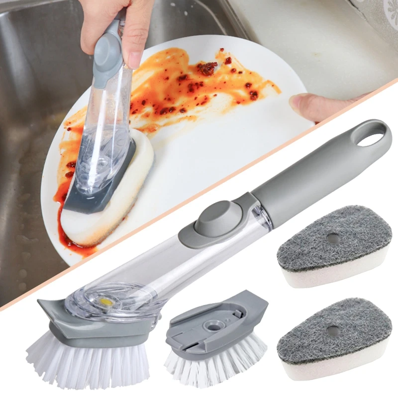 Unique multifunctional long handle cleaning brush dish scrubber with soap dispenser