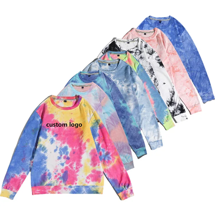 2021 Casual Fashion Custom Logo Full Sleeve Korean Sweatshirts Tie Dye Sweatshirt Crewneck Sweatshirt