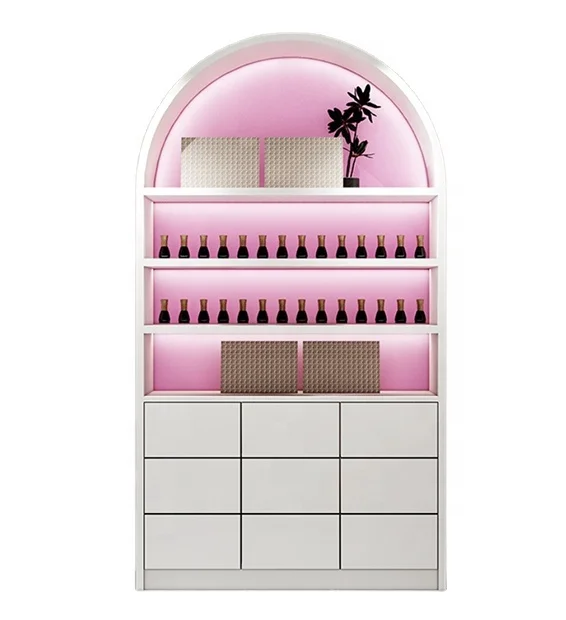 New design cosmetic perfume bottle display shelves with LED light luxury Makeup Beauty Shop Display Cabinet Furniture