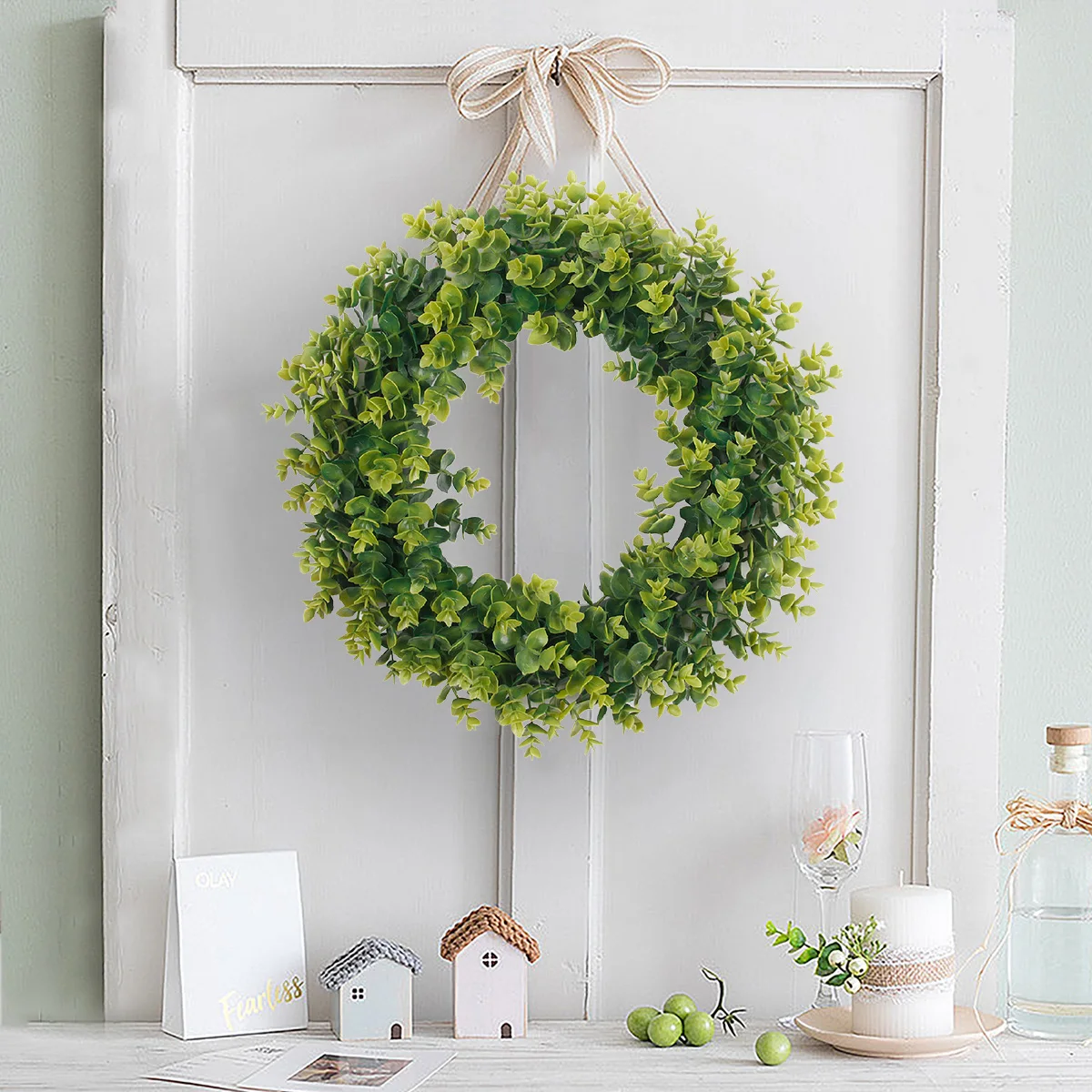 Hh-53 Wholesale Front Door Green Faux Pine Artificial Wreath For Christmas Home Party Rattan Decor Design