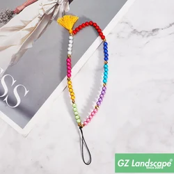 Multi angle opal gold beads chains phone fashion straps tassel gold beads colorful wrist chain phone strap