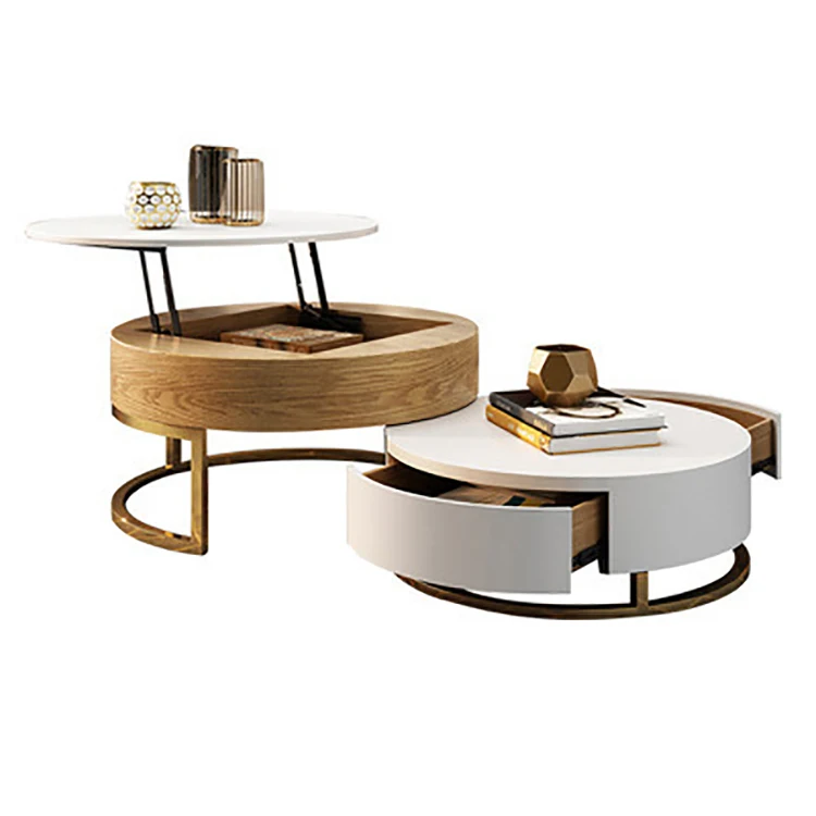 foldable lift top designer decor nesting living room furniture white gold round modern marble luxury coffee table