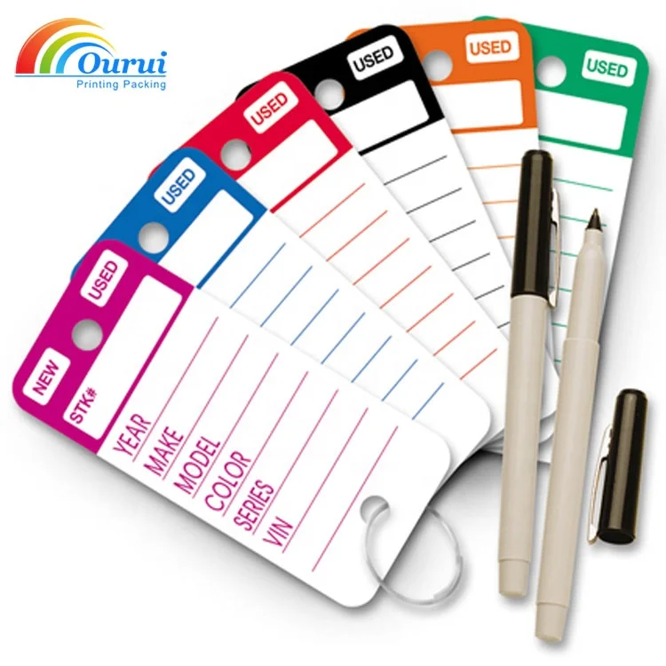 Hot sales car vinyl Poly Key Tag Yellow 250 per Box with Rings and Pens