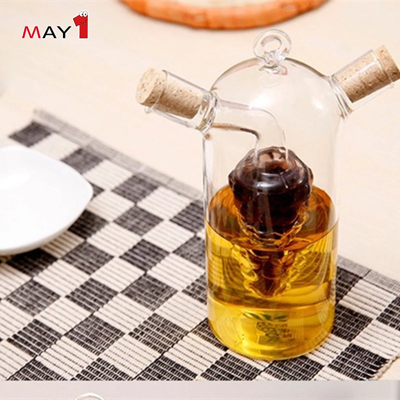 Amazon hot selling 2 in 1 glass oil pot Kitchen Supply Cruet Leakproof Glass Oil Pot