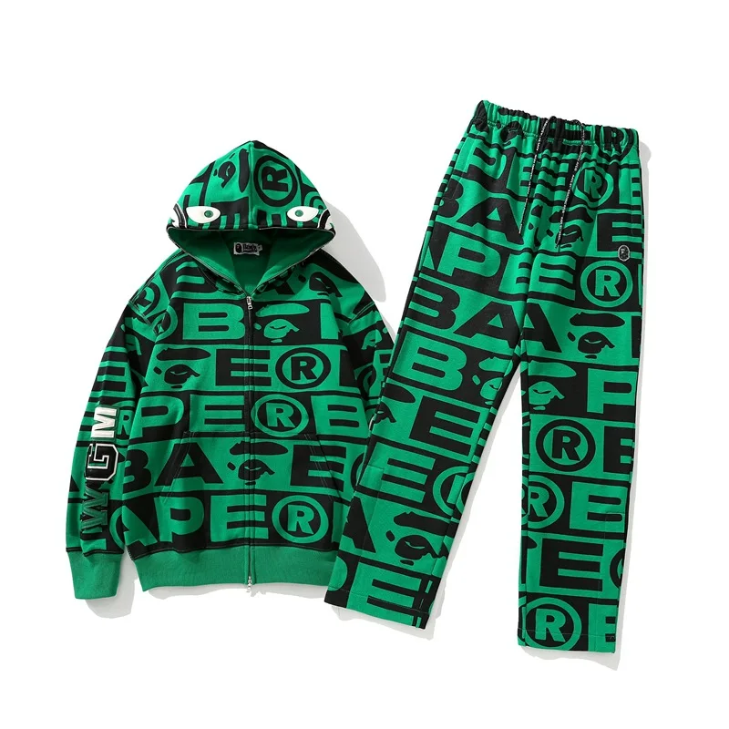 Unisex 100% Cotton BAPEES Hoodie Original Edition 3D Shark Camo Zip Streetwear Hip Hop Style Embroidery Puff Full Zip Sweatsuit