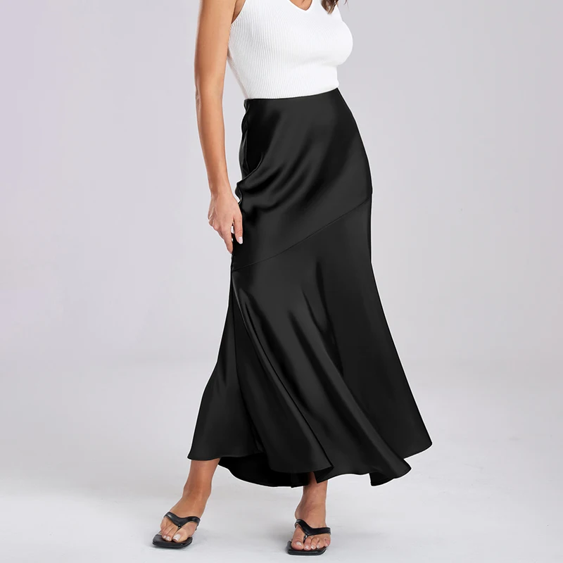 High Quality Satin Skirts for Women Slim Fit Patchwork Casual Elegant Fashion Pack Hip Long Skirt Ladies