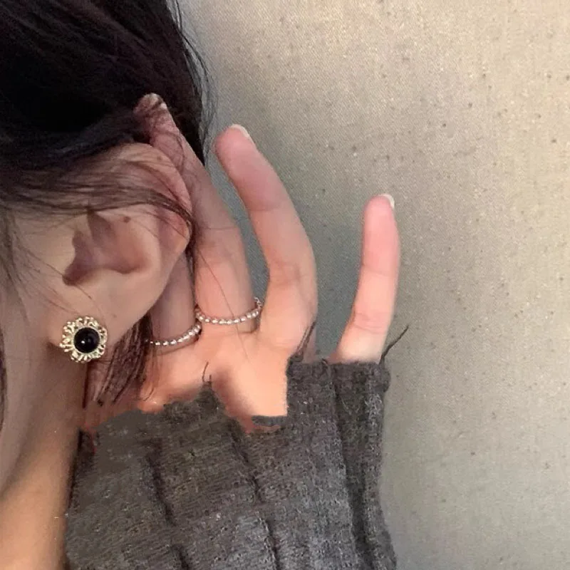 Luxury Fashion Pure Real 18K Gold Black Onyx Earrings Jewelry Women Ladies Female Bridal Engagement Wedding Earrings