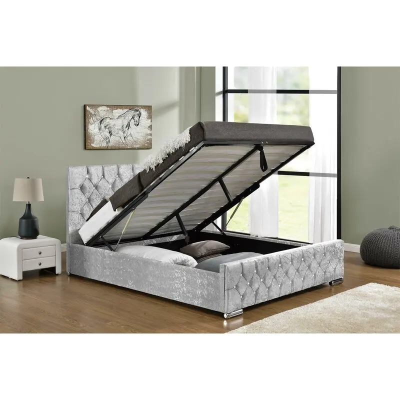 Hot Selling Leather And Fabric 160x200 British Style Gas Lift Ottoman Bed Frame With Storage