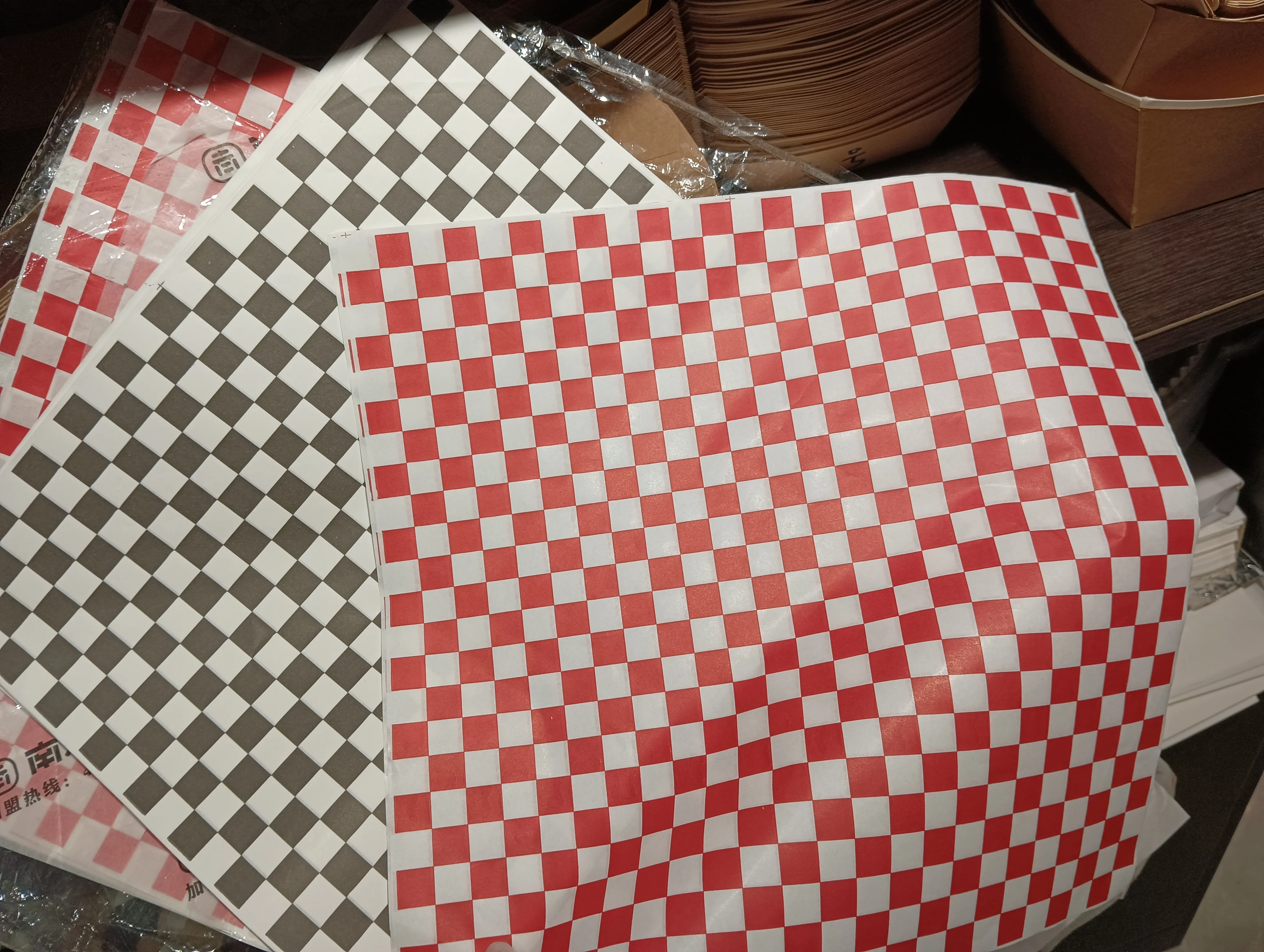 Checkered Dry Waxed Deli Paper Sheets Liners Custom Print Burger Wrapping Paper