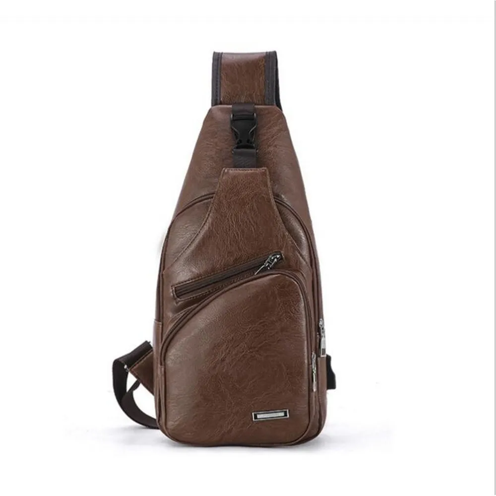 Mens Pu Leather Chest Bag Travel Intelligent Charge Sling Backpack Casual Carrying Usb Charger Crossbody Messenger Shoulder Bag