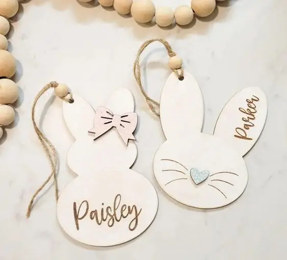 2024 Easter Decor Personalized Easter Basket Charms Sitting Bunny Easter Basket Tag