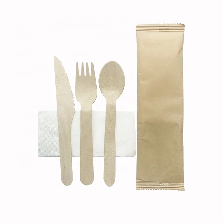 Custom Printed High Quality Utensils 140mm 160mm Birch Disposable Spoon Fork Knife Set Wooden Cutlery