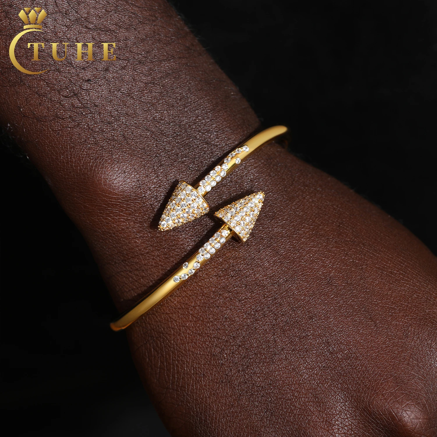 Jewelry Factory Minimalism Style Men Women High Quality 925 Sterling Silver VVS Moissanite Diamond Iced Out Cone Bangle