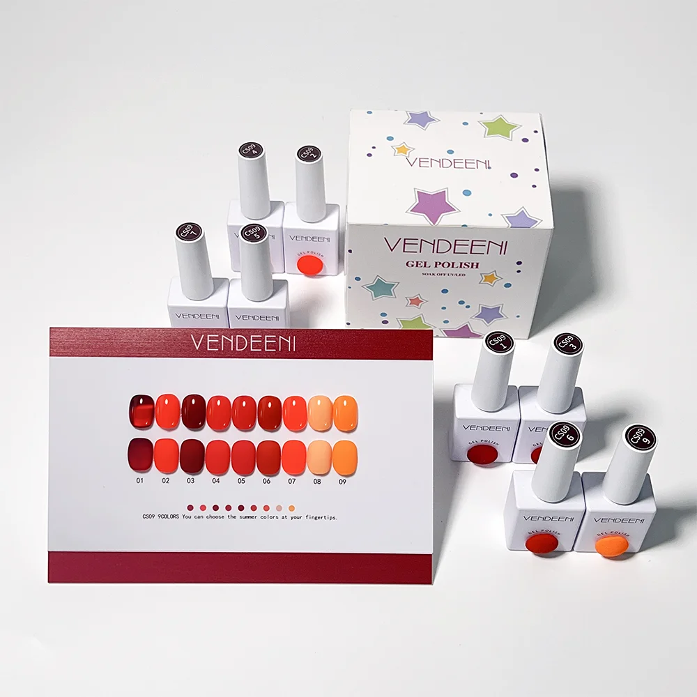 Vendeeni 2024 Gel Polish Solid Color Series Non Toxic 9colors Nail Polish Set Custom logo Uv Gel Nail Product Self Leveling