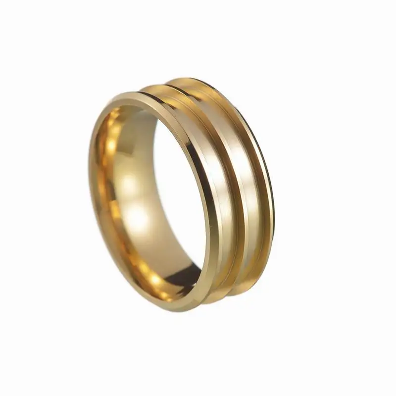 Wholesale 8mm high polish double channel two grooves Stainless Steel mens ring blanks