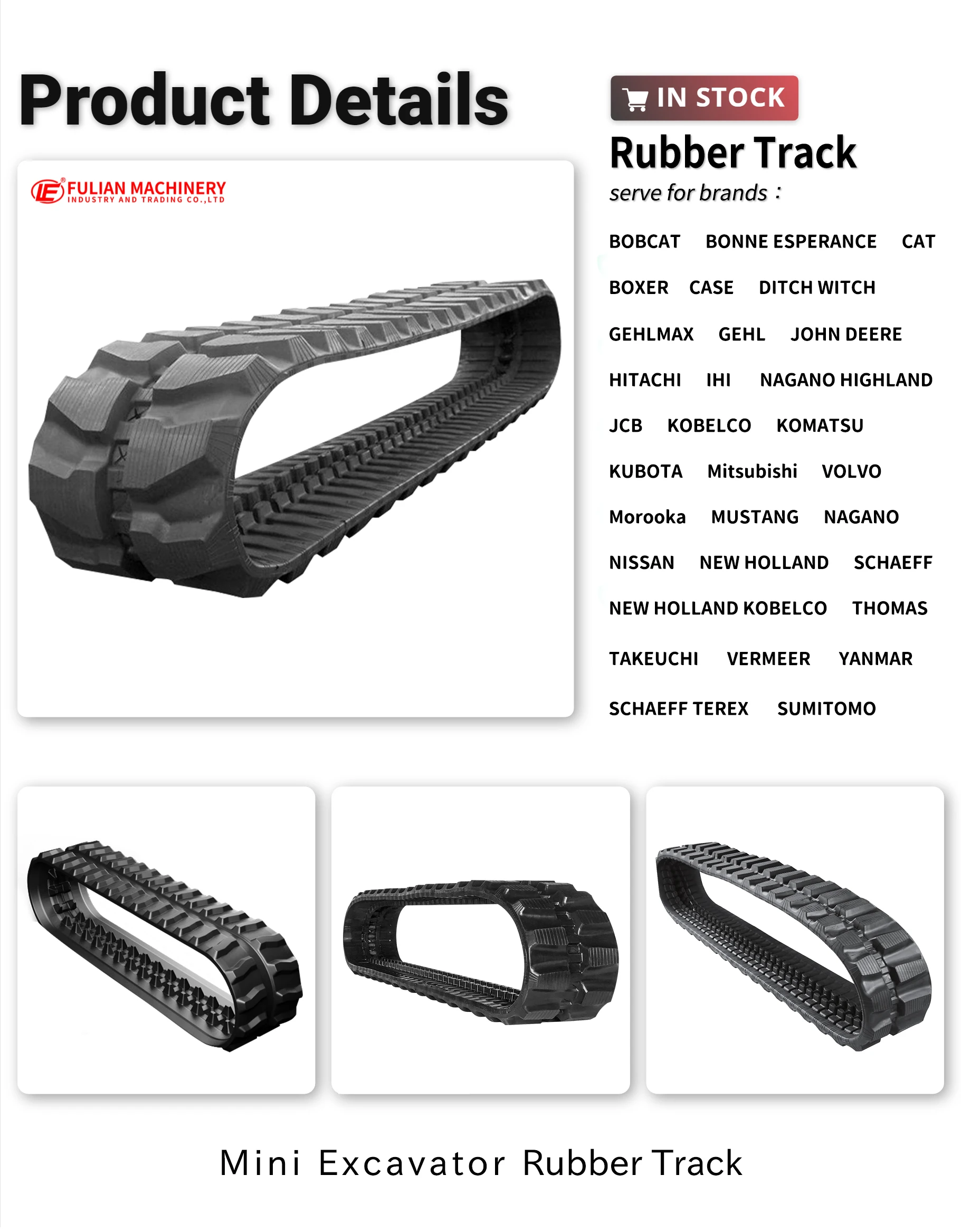 Crawler Track Components for Mini Compact Excavator 230x96x30/31/32/33/34/35/36 Rubber Tracks Undercarriage
