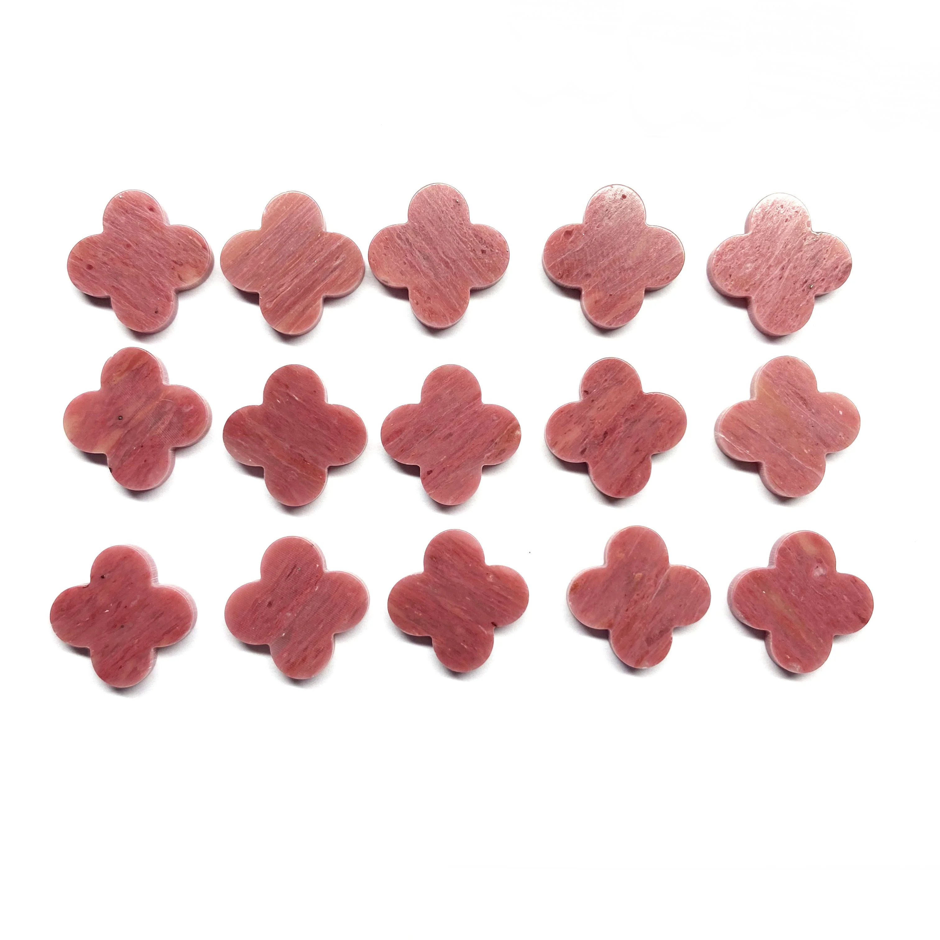 wholesale price rose stone Natural Pink Rhodonite stone clover leaf stone pink