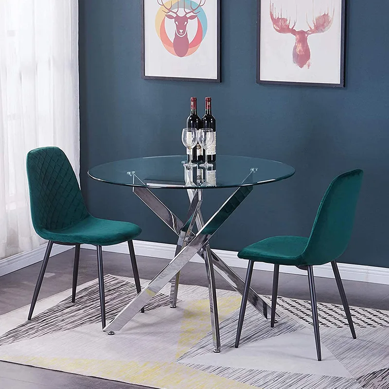 Modern Luxury Home Furniture Nordic Upholstered Fabric Blue Velvet Dinning Dining Room Chairs with Painting Metal Legs