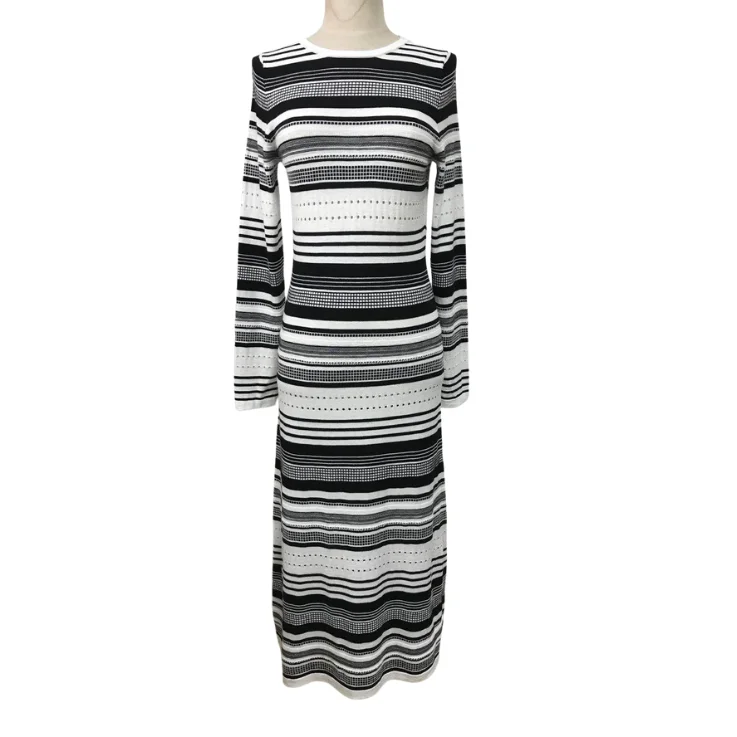 Black white color stripe long dress