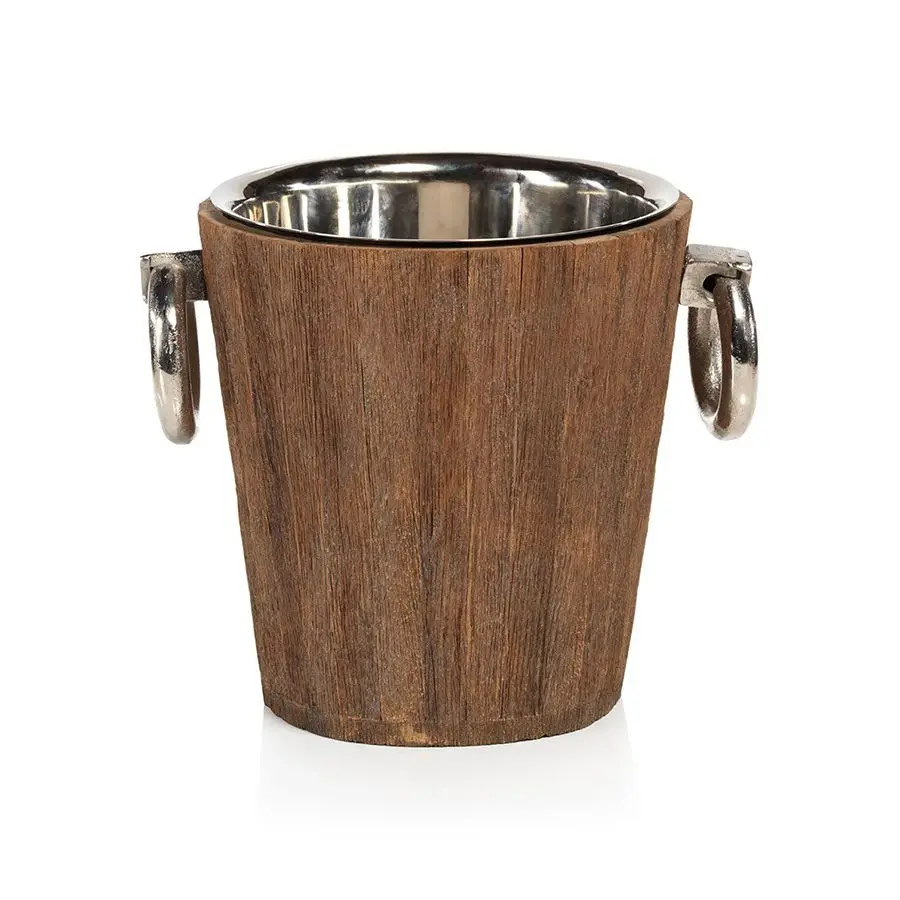Home bar decoration steel wood ice bucket beer bottle cooler new design metal ice bucket beverage bucket