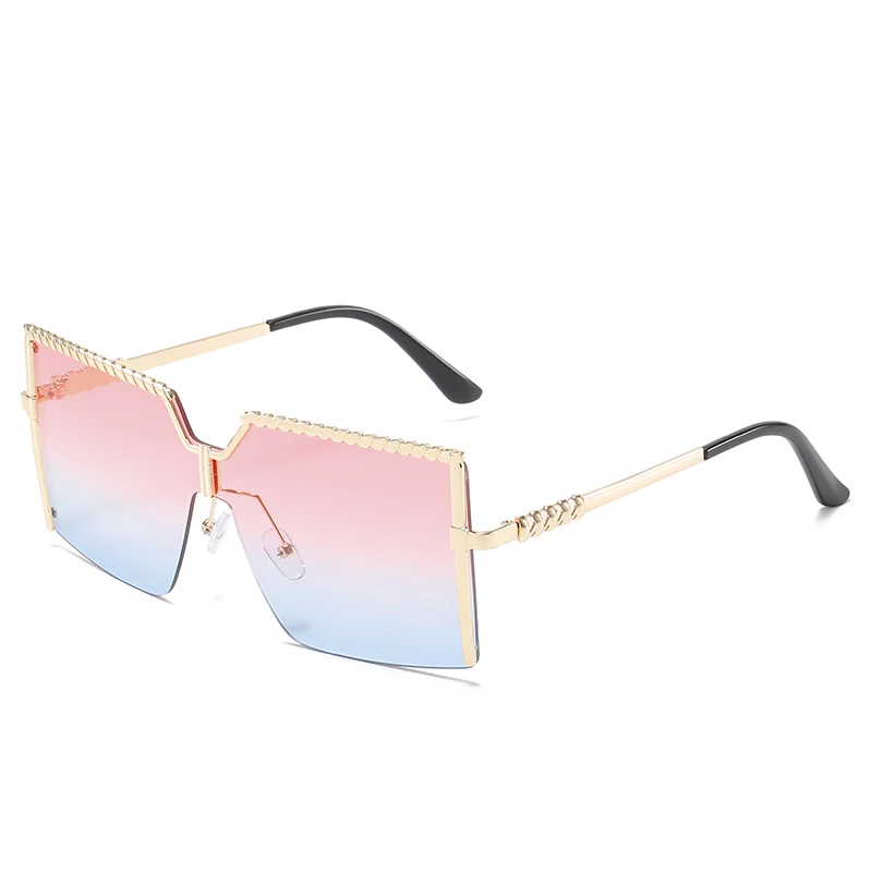 Fashion rimless one-piece sunglasses female cross-border colorful ocean piece gradient color sunglasses trend beach glasses