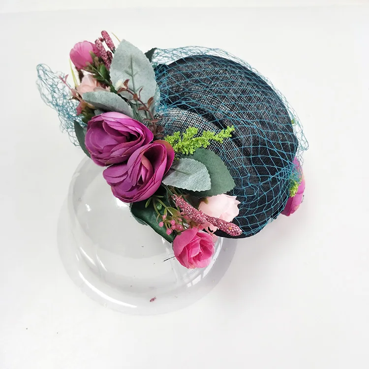 
241HC Elegant Cocktail Hat With Flowers Women Kentucky Derby Fedoras Sinamay Fascinators Hats 