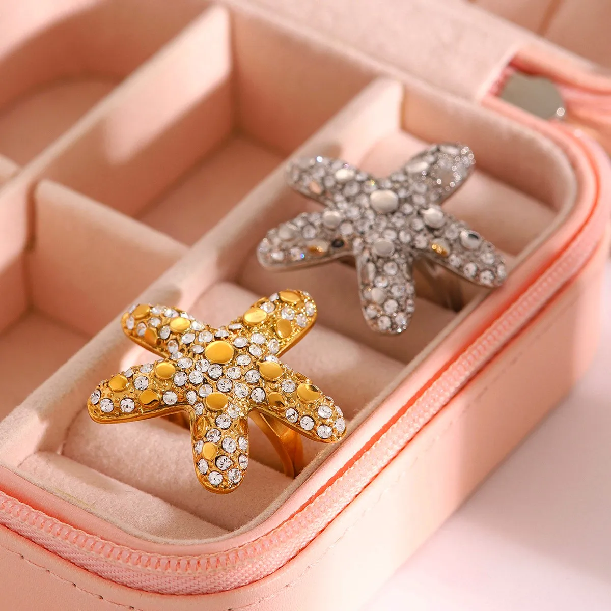 New Ocean Series Starfish Stainless Steel Ring Geometric Zircon 18k Pvd Coated Waterproof Non-fading Fashion Jewelry Ring