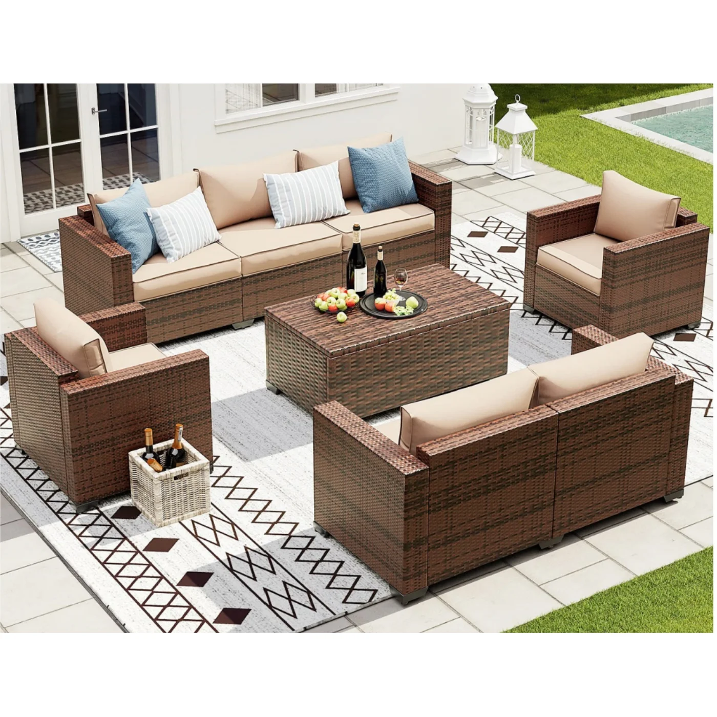 Outdoor Rattan Sofa Set with Cushion Wicker Chair Furniture Patio Wicker Loveseat suit for garden, poolish, backyard
