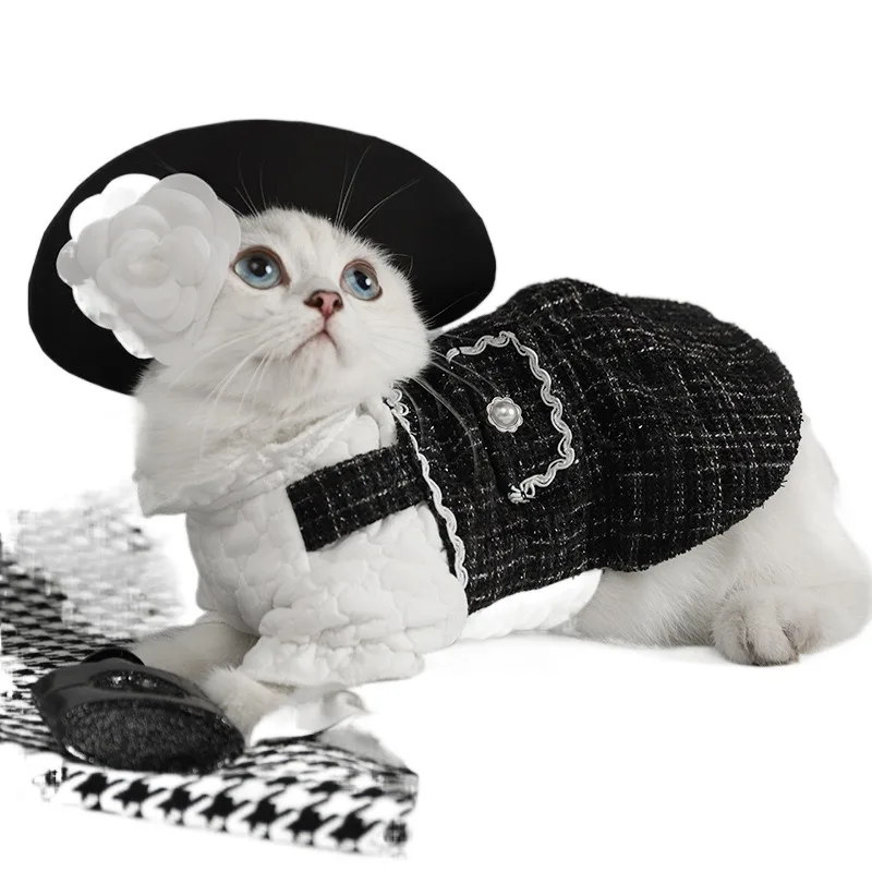 Cat clothes fall hair prevention fall style small fragrance spring and autumn pet cat autumn and winter dress