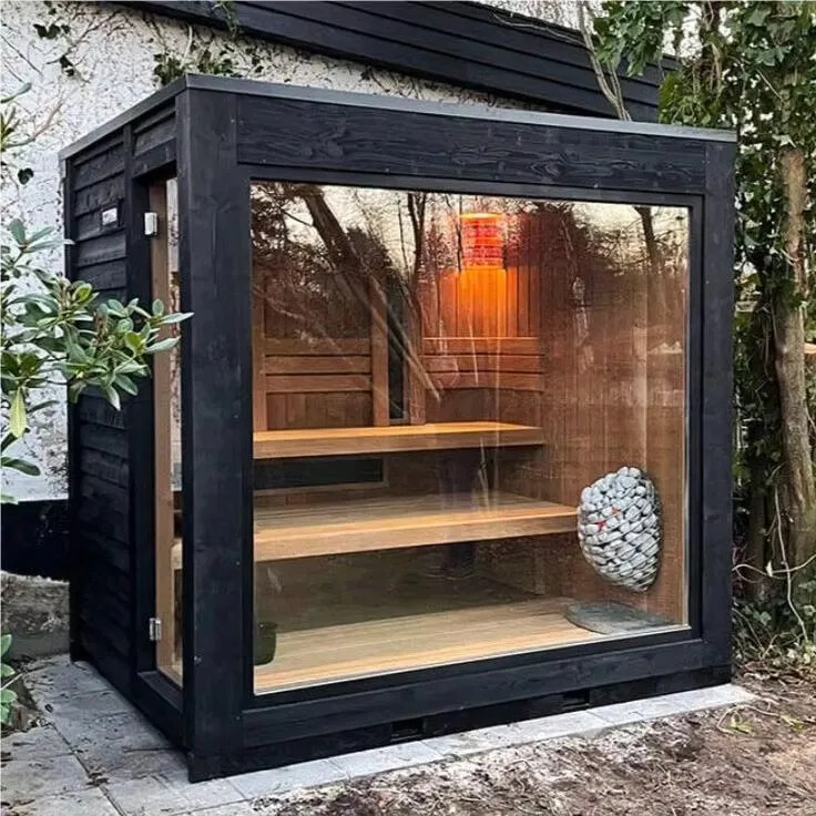 Custom Outdoor Deluxe Panoramic Steam Sauna Room Dark