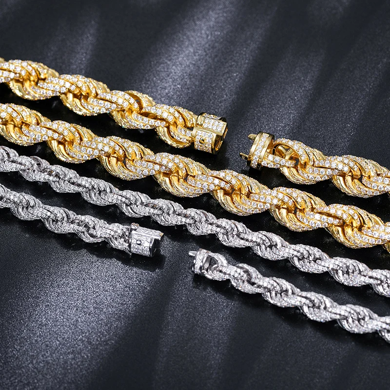 Dropshipping Pass Diamond Tester Iced Out Moissanite Rope Chain 925 Sterling Silver Lab Gemstone Twist Necklace For Men