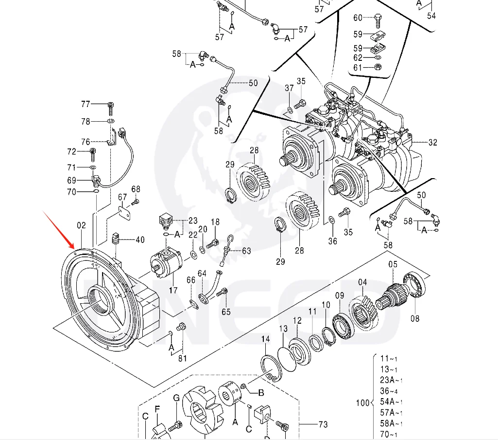 Редуктор 1028405 YB00001775 для гидравлического насоса Hitachi ZX330 ZX330-3G ZX350 ZX360 HPV145