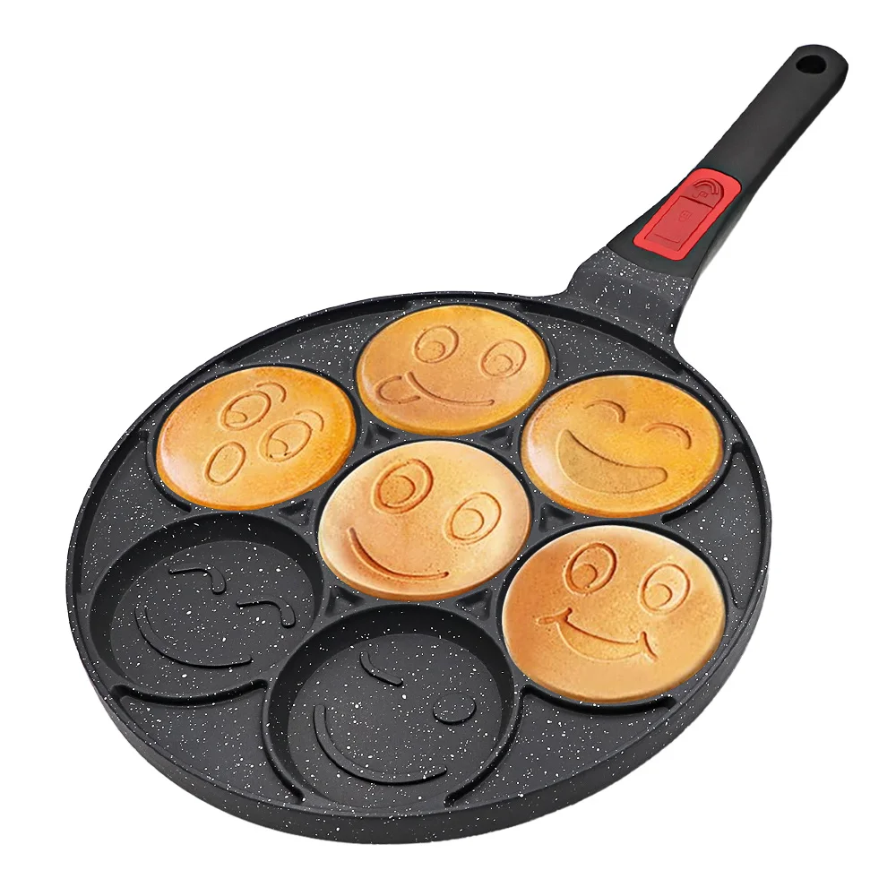 Non Stick Griddle 7 Holes Granite Coating Blini Pan Smiley Face Pancake Pan for Kids Breakfast