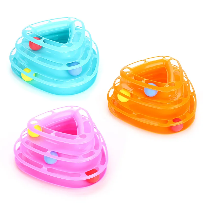 
Triangle Plastic 3 Levels Cat Toy Mouse Cat Toy Tower of Tracks Pet Toy With Balls 