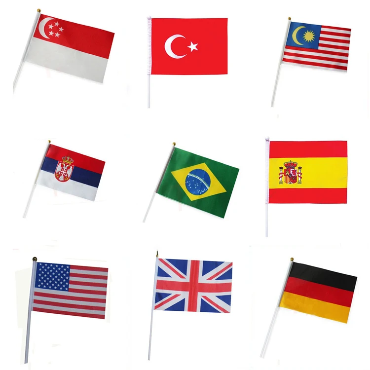 Wholesale custom hand waving held flag, promotional hand flag, mini country flags