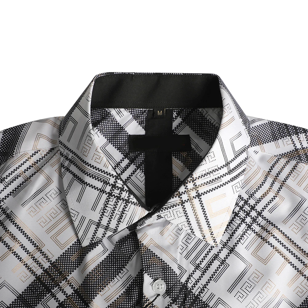 On sale male tops print black and white check t shirt color block shirt for men 2023
