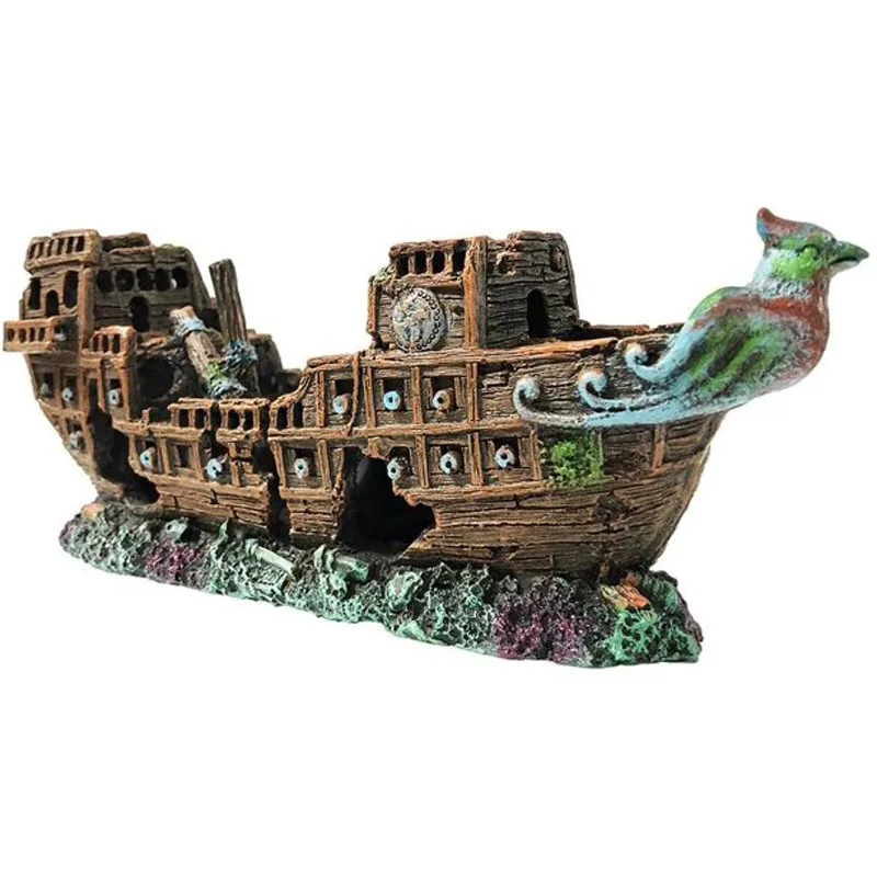 Ancient resin pirate sunken ship wreck fish tank accessories decoration polyresin aquarium decor ornaments