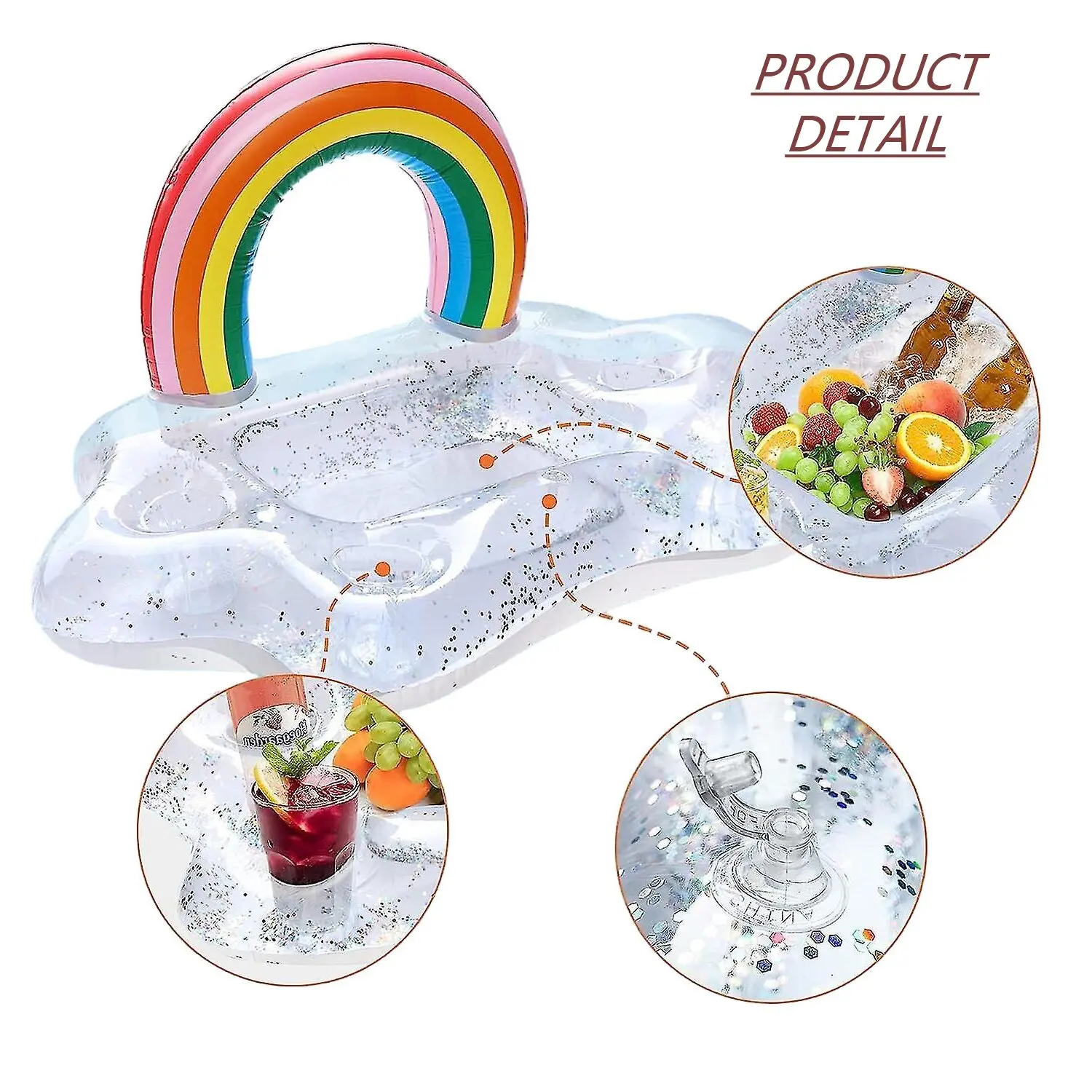 Inflatable Floating Cup Holder Glitter Rainbow Cloud Food Drink Holder Summer Party Beer Ice Bucket Drink Cooler Tray
