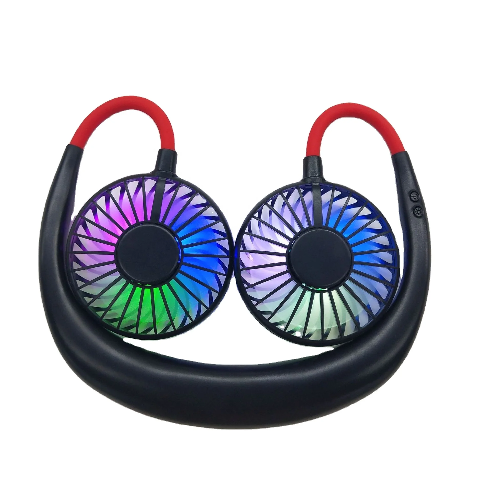 2020 Hot Sale Lazy Wearable Portable Summer Neck Band Dual Rechargeable USB Led Neck Hang Fan 2000mah with CE FCC RHOS Patent