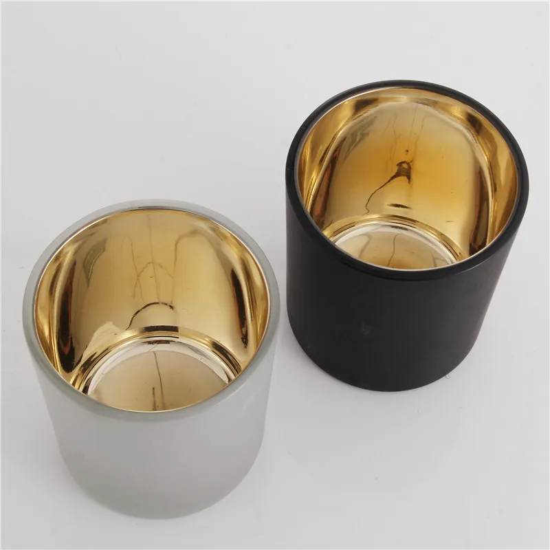 Made in China Storage Customized 10oz 150z Logo Frosted Glass Matte Black White Electroplated Candle Jar Holders