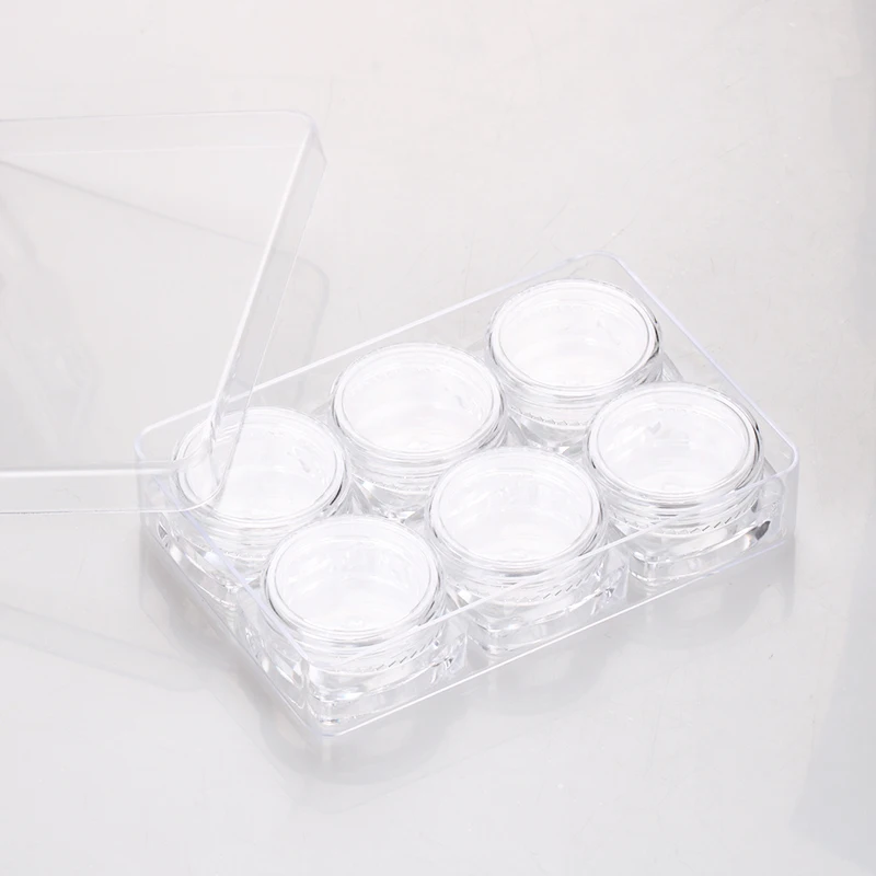 5g*6pcs wholesale cheap clear nail art loose powder plastic jar empty eye shadow glitter container