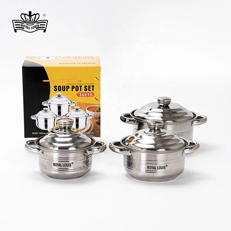 Royal Louis Hot Selling 3 Pieces Set Cooking Pot Set Stainless Steel Modern Cookware Sets Soup Stock Pots Panela Kitchen Ware