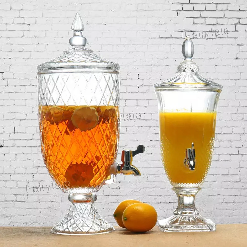 
European Vintage Hotel Restaurant Bar Liquor Juice Soft Water Glass Drink Dispenser with Tap 