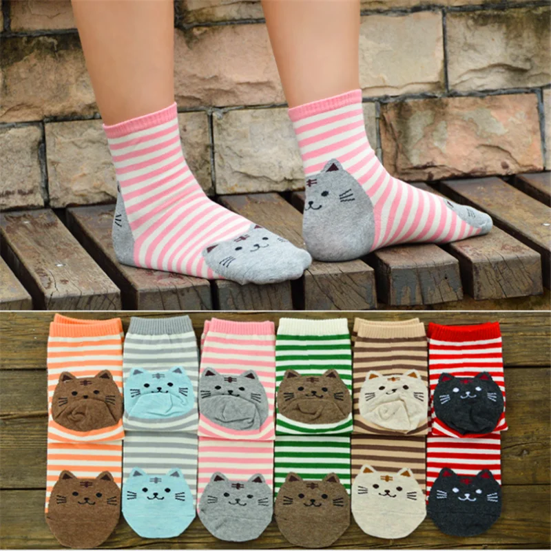 Autumn and winter Korean cartoon socks women cotton tube cat funny socks